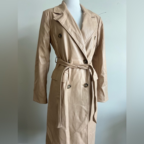 New 7 for all mankind Vegan faux leather long belted trench coat-Small - Picture 1 of 9